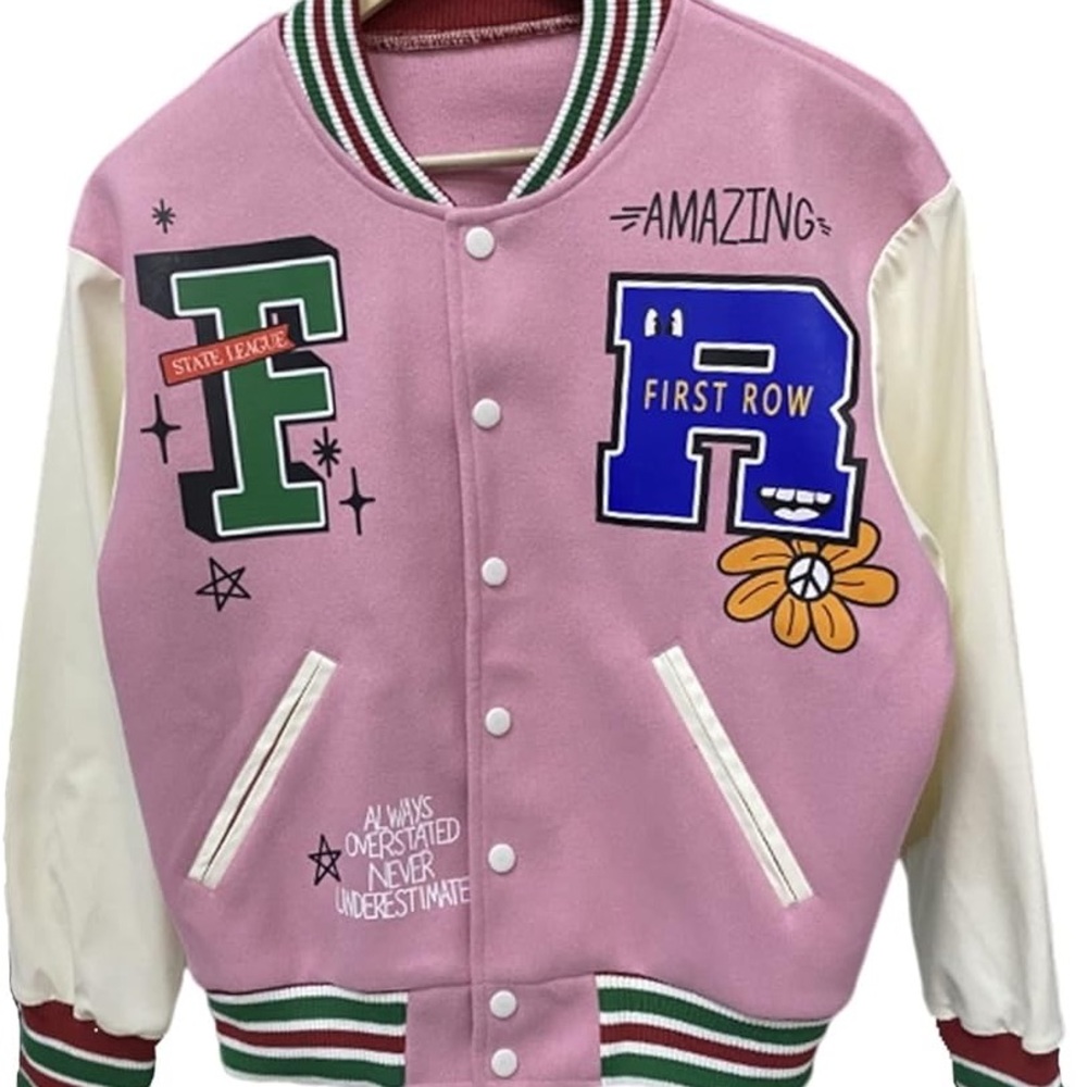 Pink Varsity Jacket with Graphic Letters